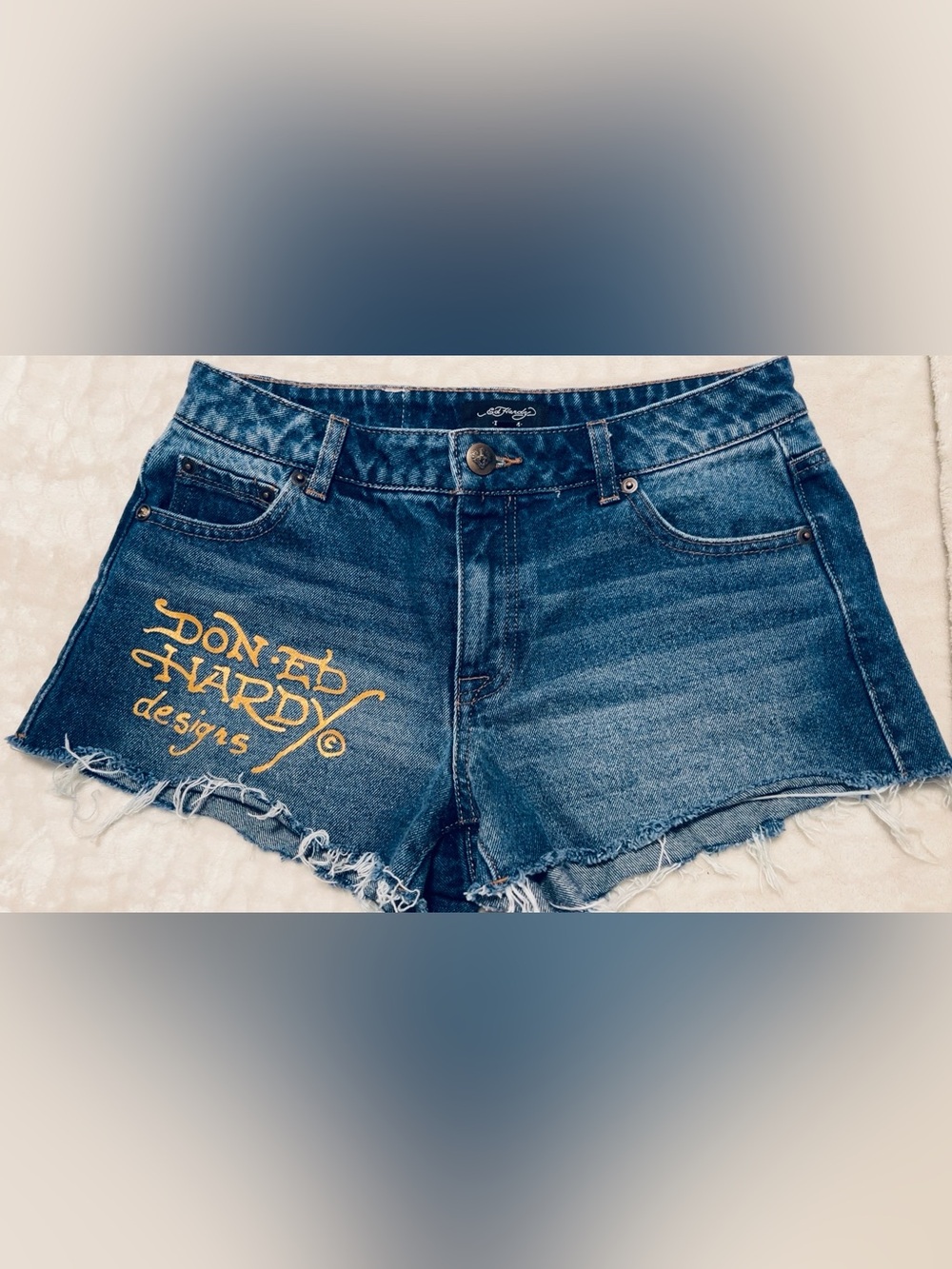 NWOT Ed Hardy Women’s Denim Cutoff Shorts with Logo SZ Small. Never worn